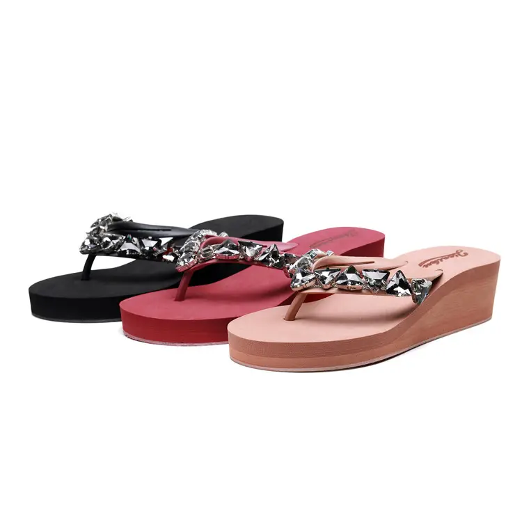 Green Rhinestone Women's Triangle Flip Flops
