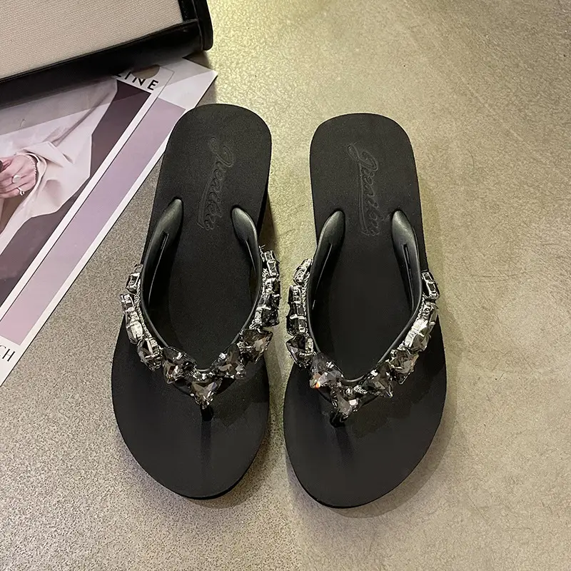 Green Rhinestone Women's Triangle Flip Flops
