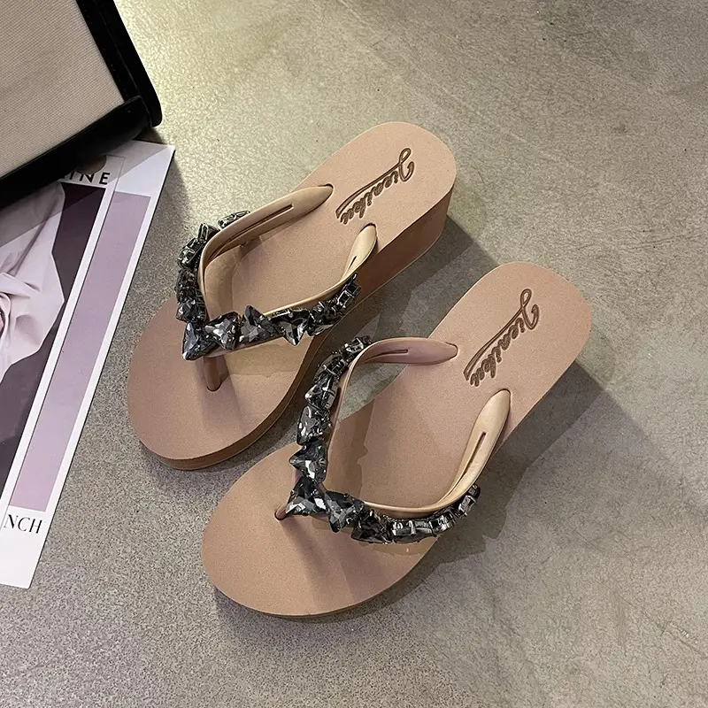 Green Rhinestone Women's Triangle Flip Flops