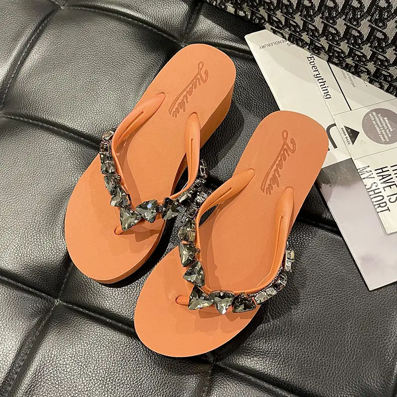 Green Rhinestone Women's Triangle Flip Flops