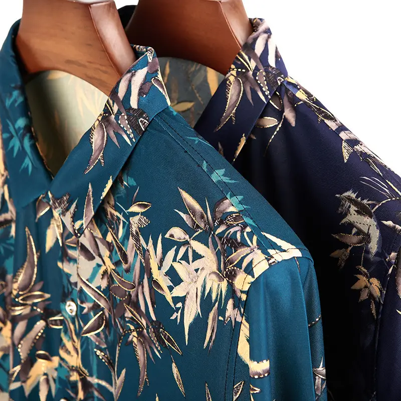 Men's Short Sleeve Floral Shirt Ice Silk Summer Non-Iron