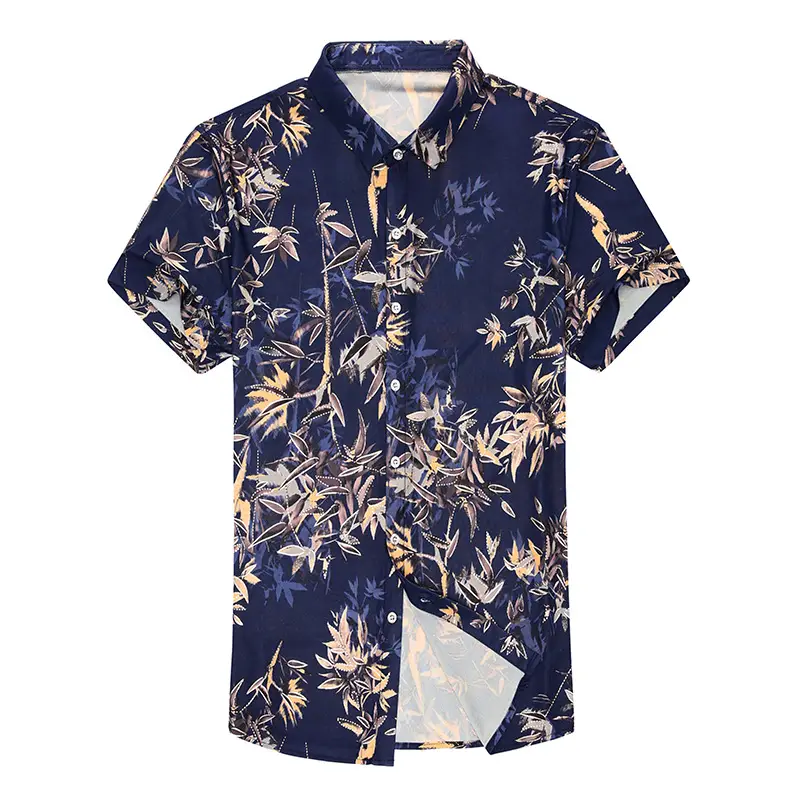 Men's Short Sleeve Floral Shirt Ice Silk Summer Non-Iron