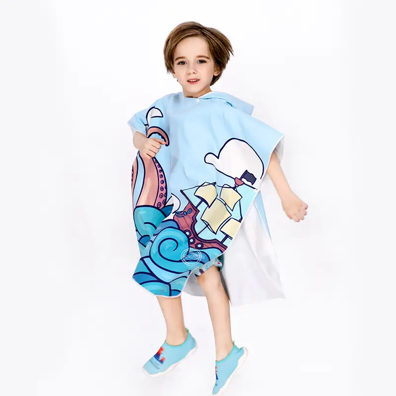 Children's Microfiber Cartoon Bathrobe Blue Quick-Drying - Image 8