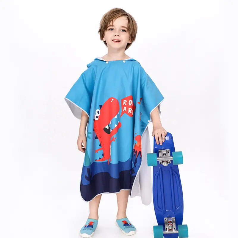 Children's Microfiber Cartoon Bathrobe Blue Quick-Drying - Image 10