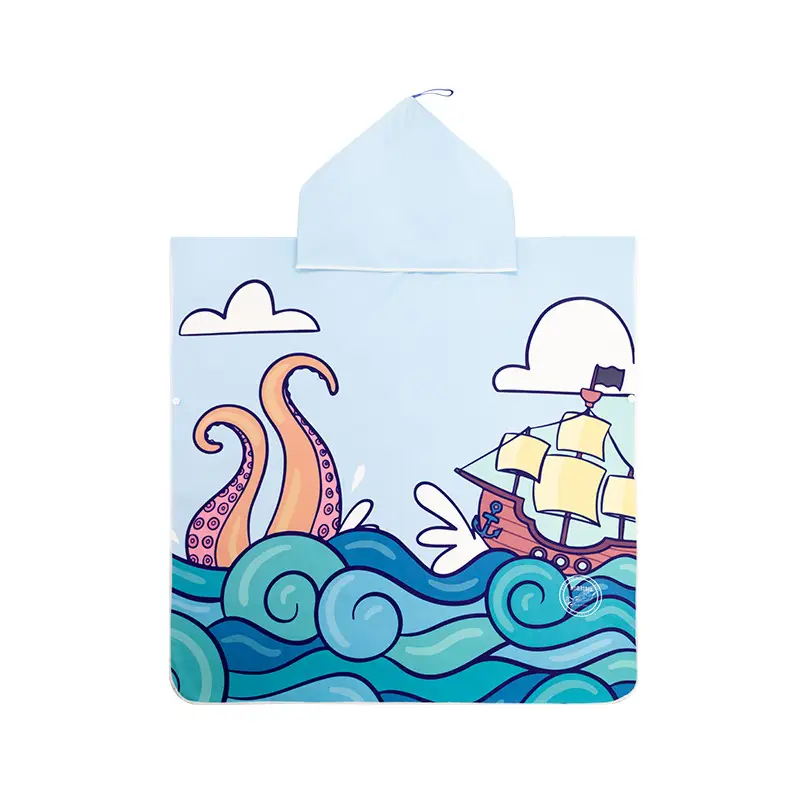 Children's Microfiber Cartoon Bathrobe Blue Quick-Drying - Image 3