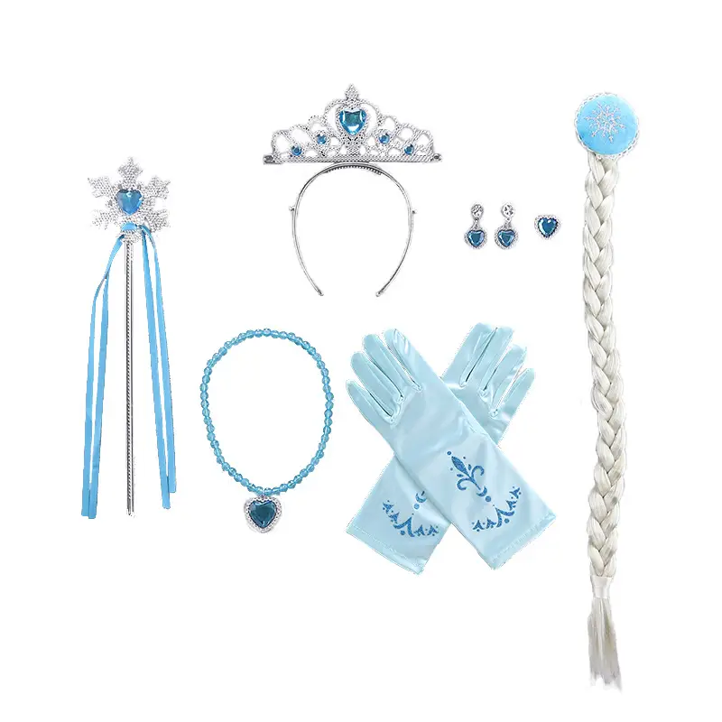 Frozen Princess Headwear Set for Girls Blue Crown Wig Accessories - Image 28