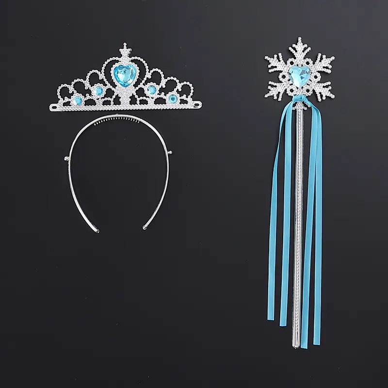 Frozen Princess Headwear Set for Girls Blue Crown Wig Accessories - Image 5