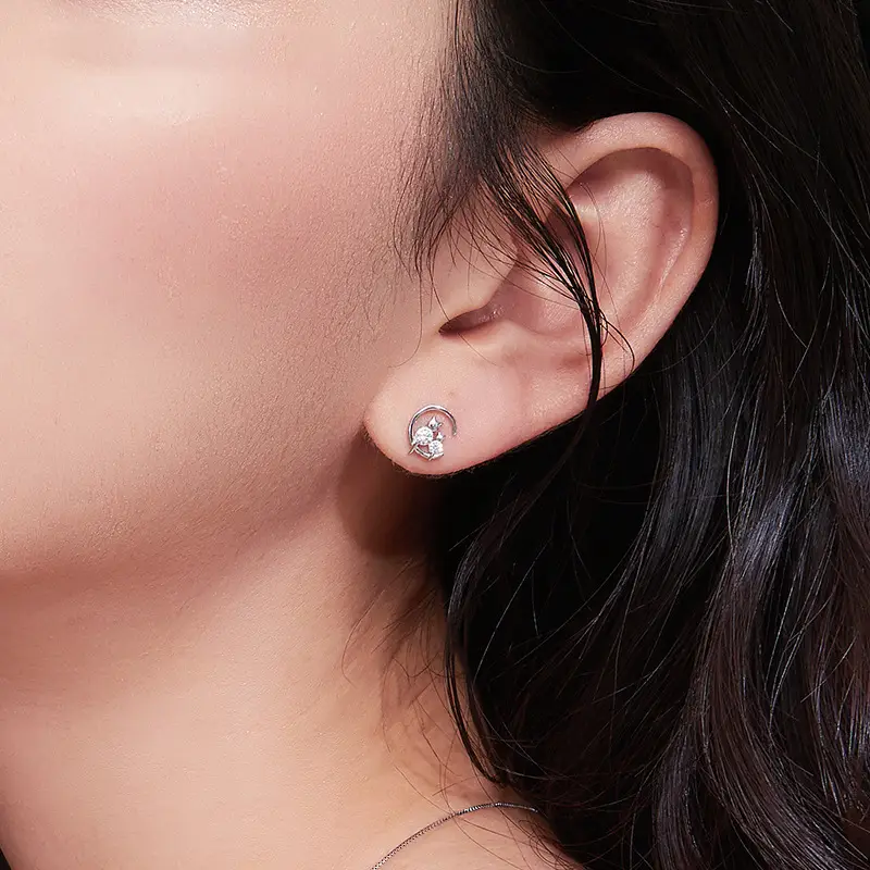 Xingyue Cat Stud Earrings Women Sterling Silver Mori Style - Image 2