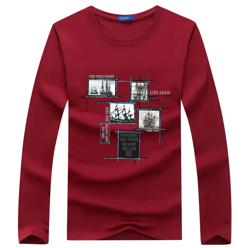 Men Cotton Long Sleeve T-Shirt Navy Blue Graphic Print