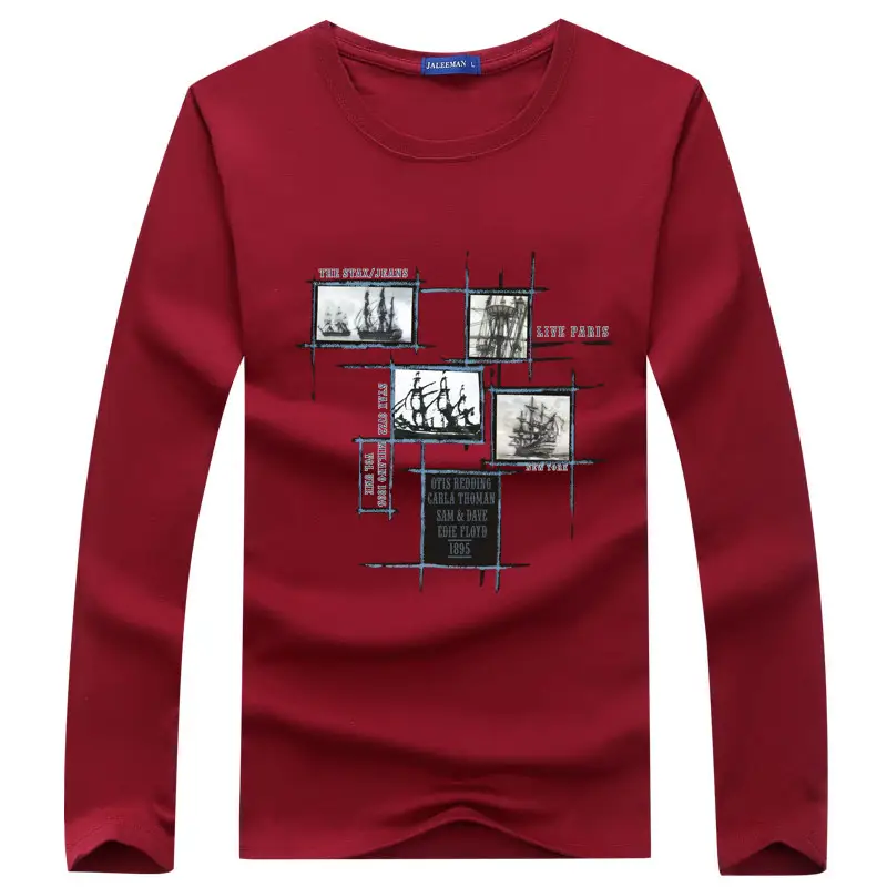 Men Cotton Long Sleeve T-Shirt Navy Blue Graphic Print