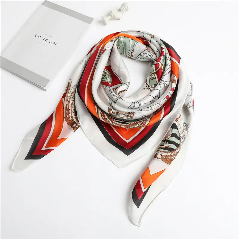 Imitation Silk Large Scarf Women Sunscreen Shawl 90x90cm - Image 78