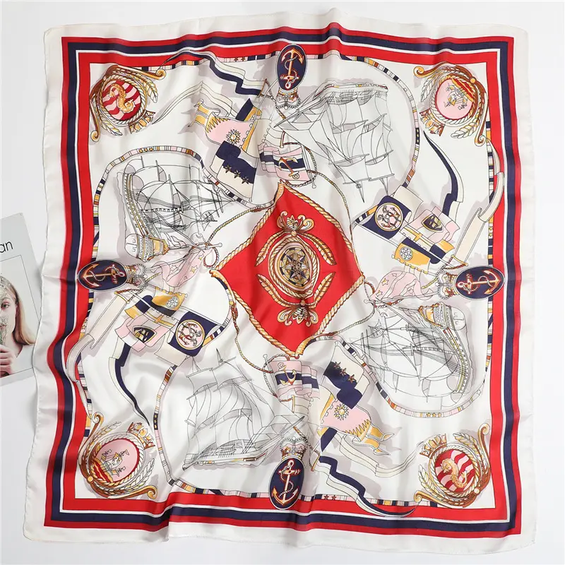 Imitation Silk Large Scarf Women Sunscreen Shawl 90x90cm - Image 79