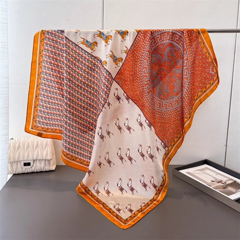 Imitation Silk Large Scarf Women Sunscreen Shawl 90x90cm - Image 7