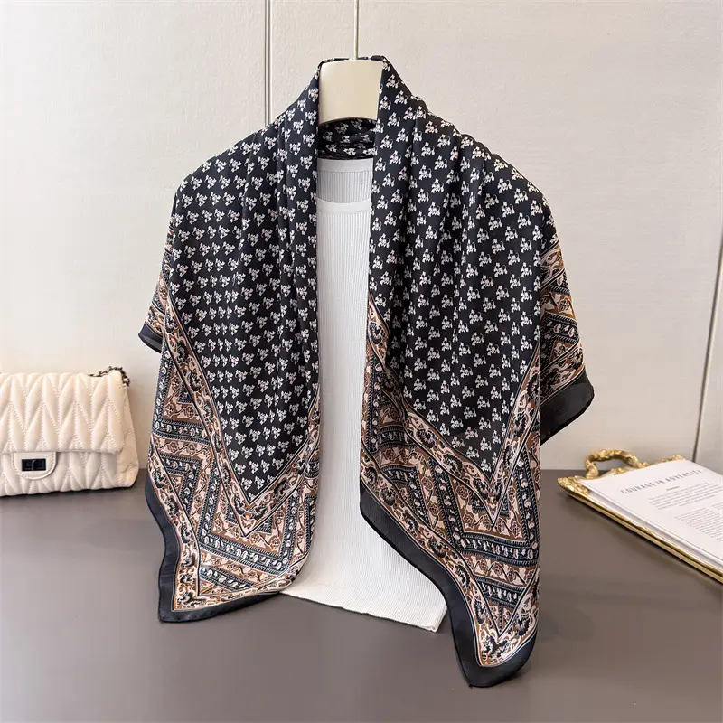 Imitation Silk Large Scarf Women Sunscreen Shawl 90x90cm - Image 9