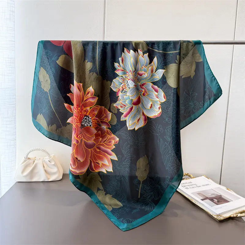 Imitation Silk Large Scarf Women Sunscreen Shawl 90x90cm - Image 10