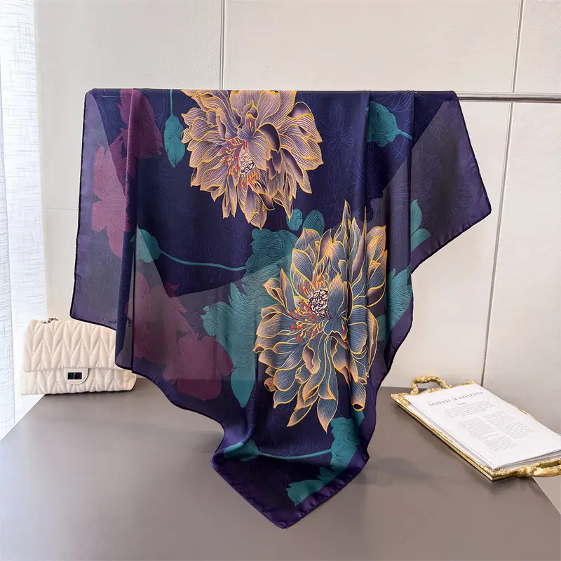 Imitation Silk Large Scarf Women Sunscreen Shawl 90x90cm - Image 11