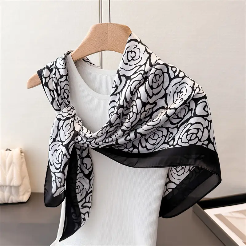 Imitation Silk Large Scarf Women Sunscreen Shawl 90x90cm - Image 12