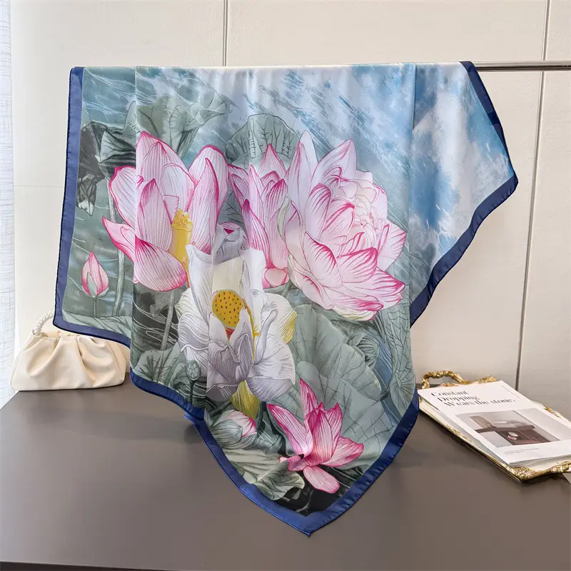 Imitation Silk Large Scarf Women Sunscreen Shawl 90x90cm - Image 13