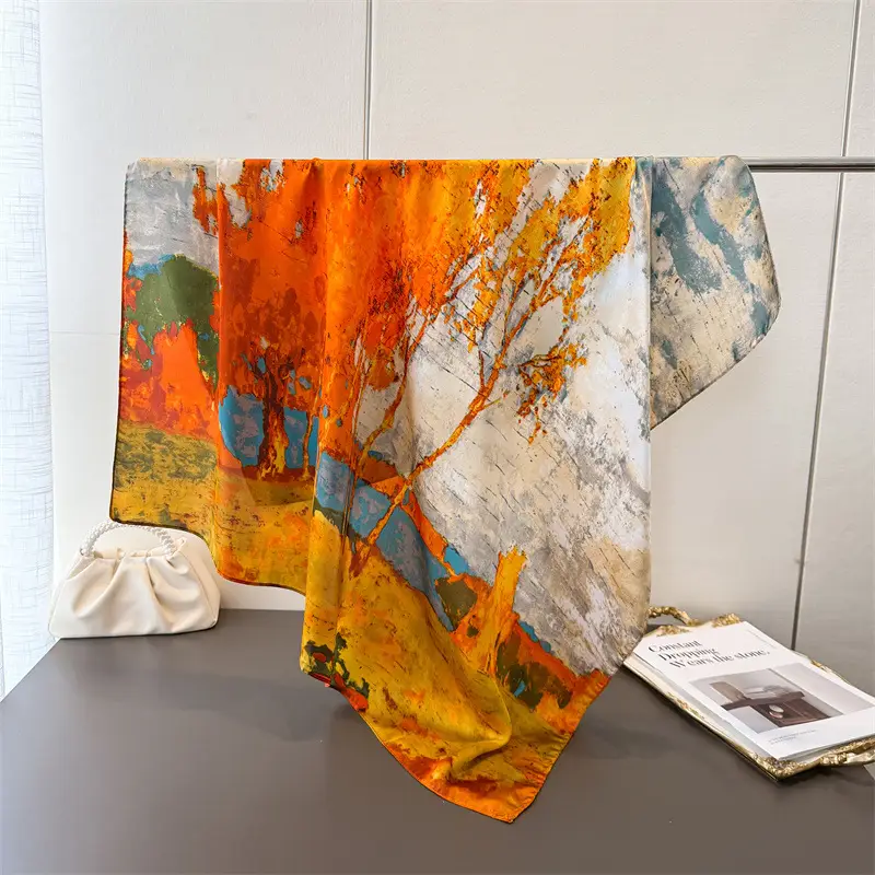 Imitation Silk Large Scarf Women Sunscreen Shawl 90x90cm - Image 14