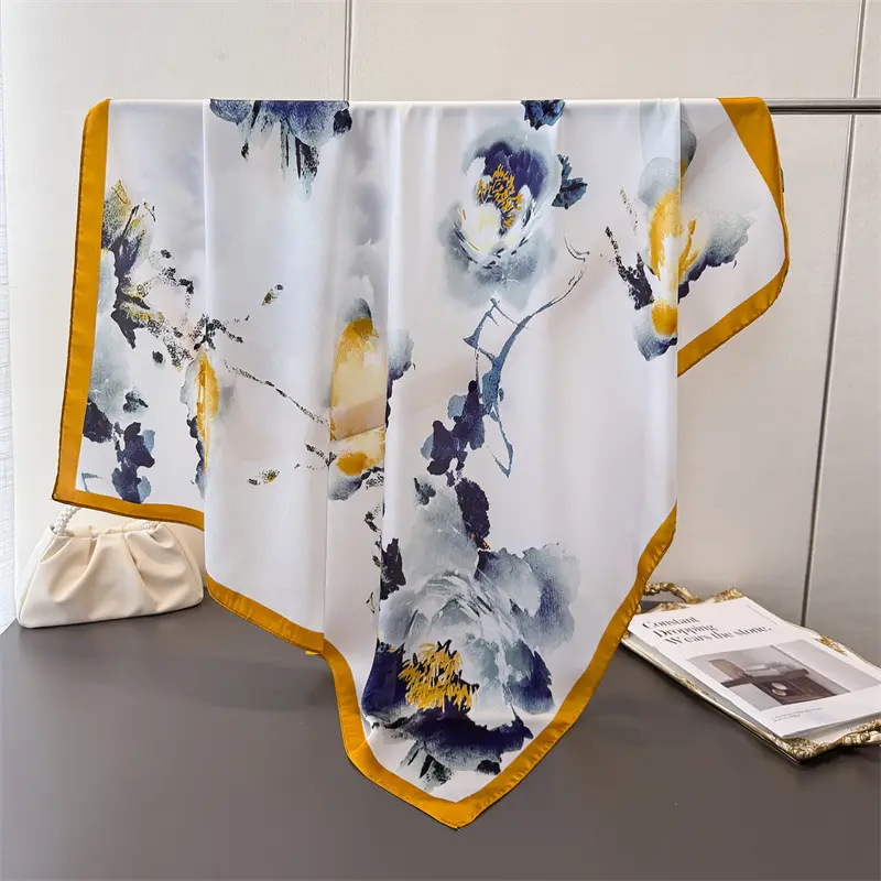 Imitation Silk Large Scarf Women Sunscreen Shawl 90x90cm - Image 15