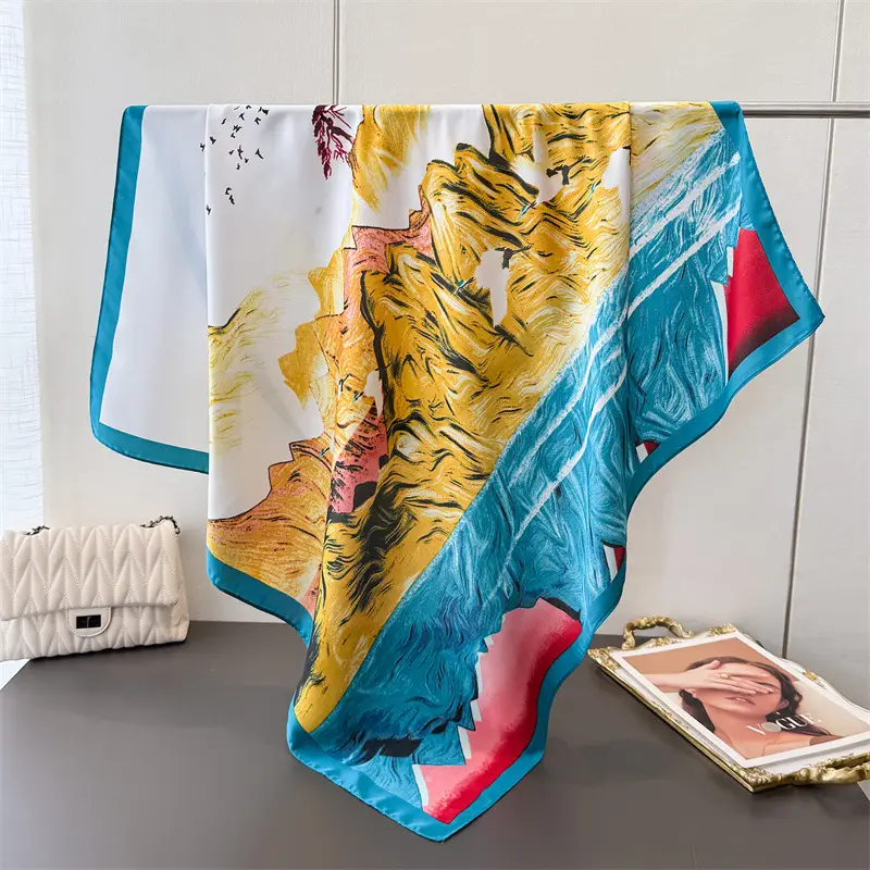 Imitation Silk Large Scarf Women Sunscreen Shawl 90x90cm - Image 16