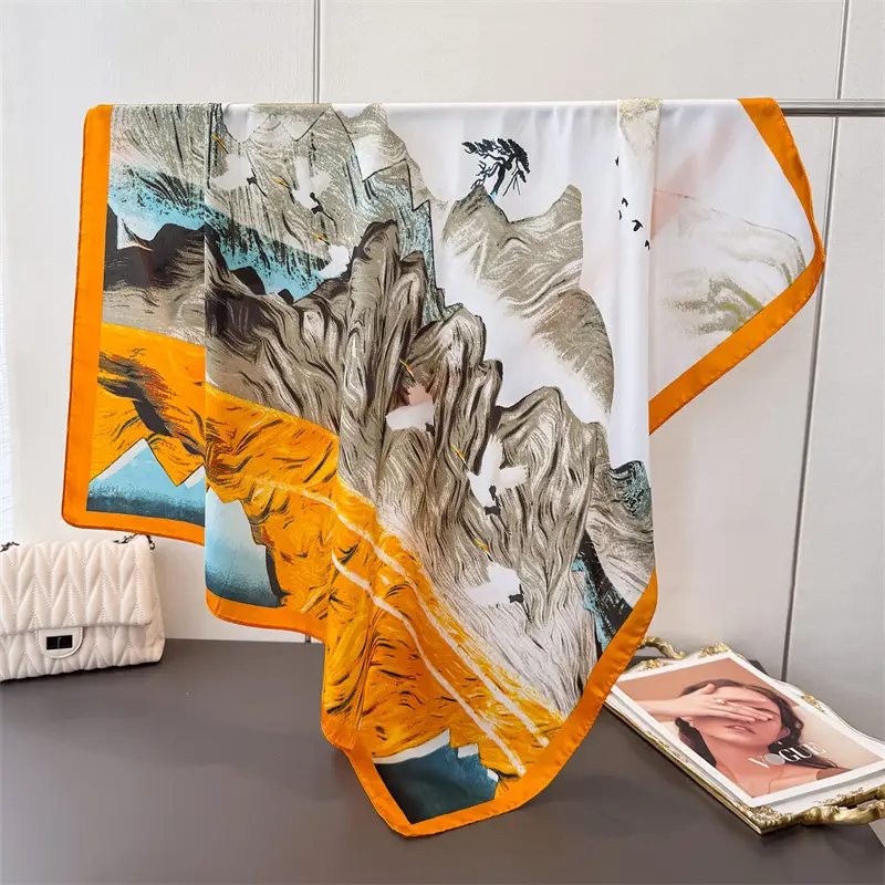 Imitation Silk Large Scarf Women Sunscreen Shawl 90x90cm - Image 17