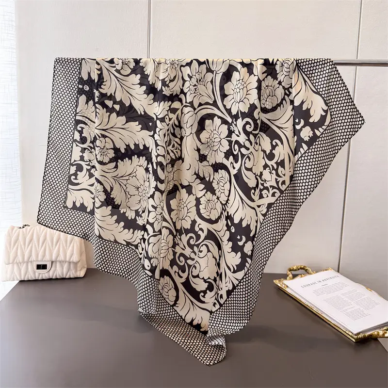 Imitation Silk Large Scarf Women Sunscreen Shawl 90x90cm - Image 18