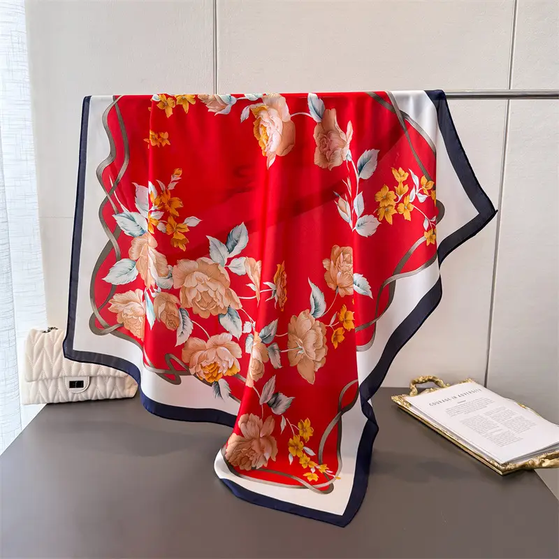 Imitation Silk Large Scarf Women Sunscreen Shawl 90x90cm - Image 19