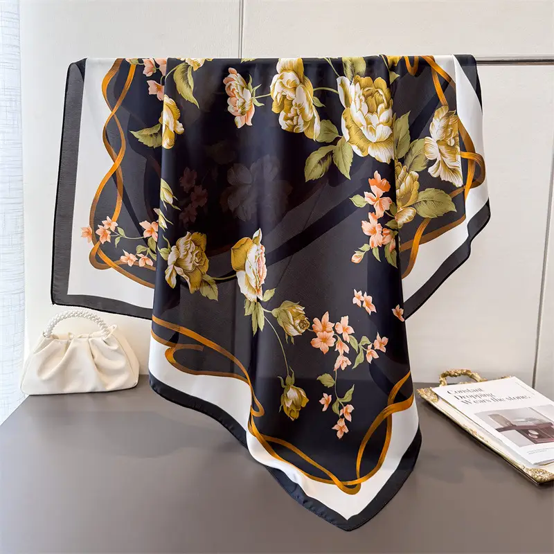 Imitation Silk Large Scarf Women Sunscreen Shawl 90x90cm - Image 20