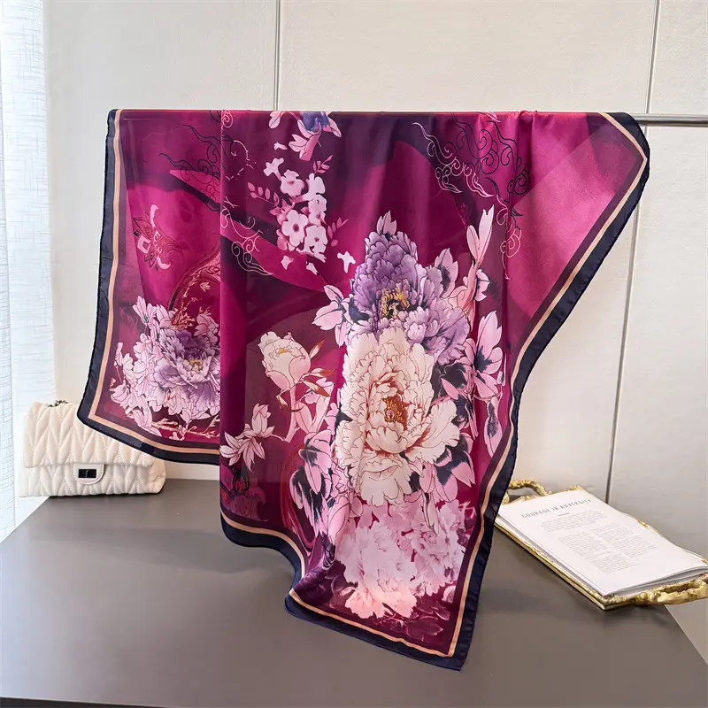 Imitation Silk Large Scarf Women Sunscreen Shawl 90x90cm - Image 21