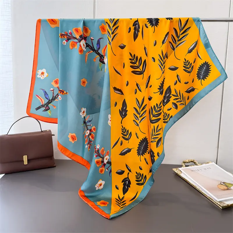 Imitation Silk Large Scarf Women Sunscreen Shawl 90x90cm - Image 22