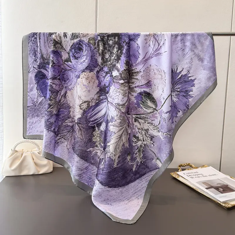 Imitation Silk Large Scarf Women Sunscreen Shawl 90x90cm - Image 23