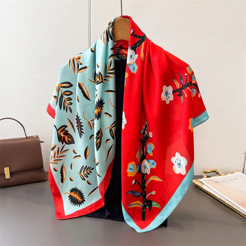 Imitation Silk Large Scarf Women Sunscreen Shawl 90x90cm - Image 24