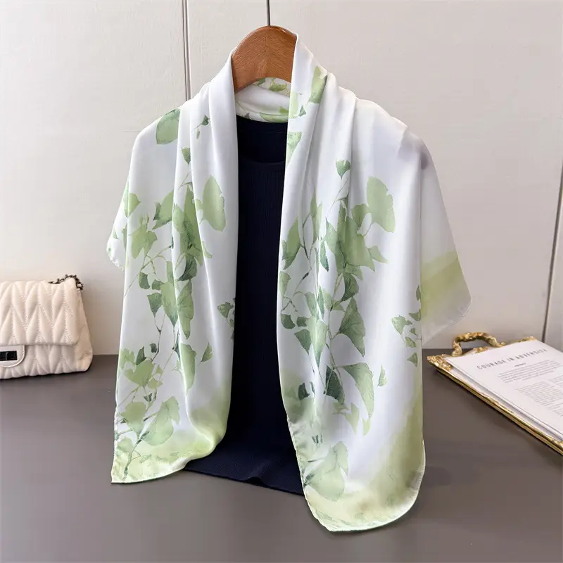 Imitation Silk Large Scarf Women Sunscreen Shawl 90x90cm - Image 25