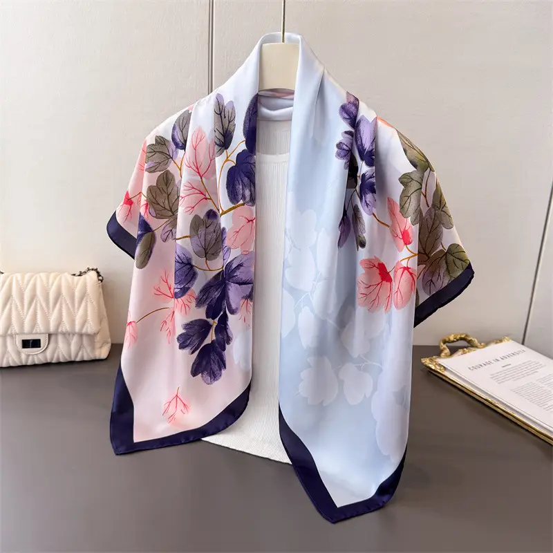 Imitation Silk Large Scarf Women Sunscreen Shawl 90x90cm - Image 26