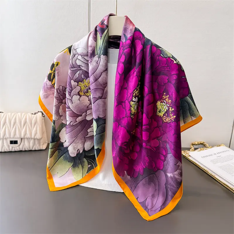 Imitation Silk Large Scarf Women Sunscreen Shawl 90x90cm - Image 28