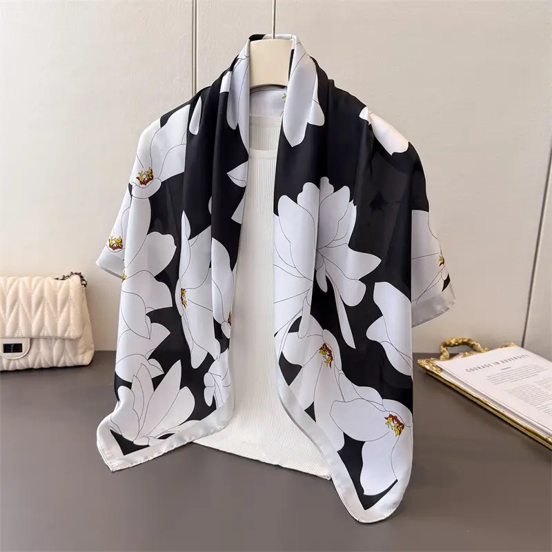 Imitation Silk Large Scarf Women Sunscreen Shawl 90x90cm - Image 30