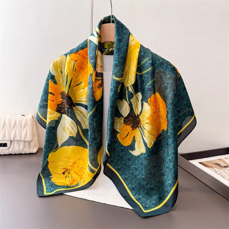 Imitation Silk Large Scarf Women Sunscreen Shawl 90x90cm - Image 33