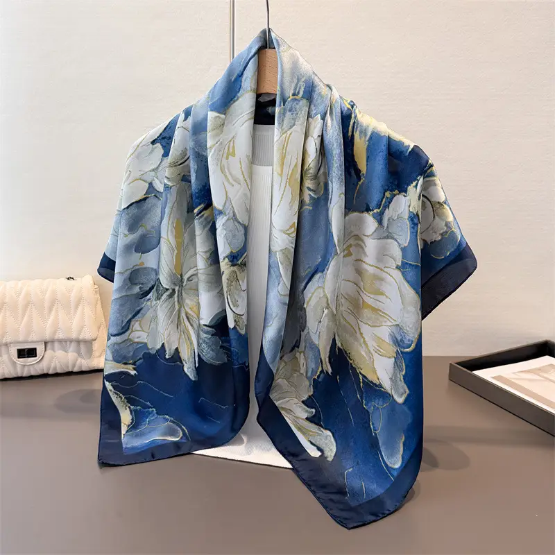 Imitation Silk Large Scarf Women Sunscreen Shawl 90x90cm - Image 35