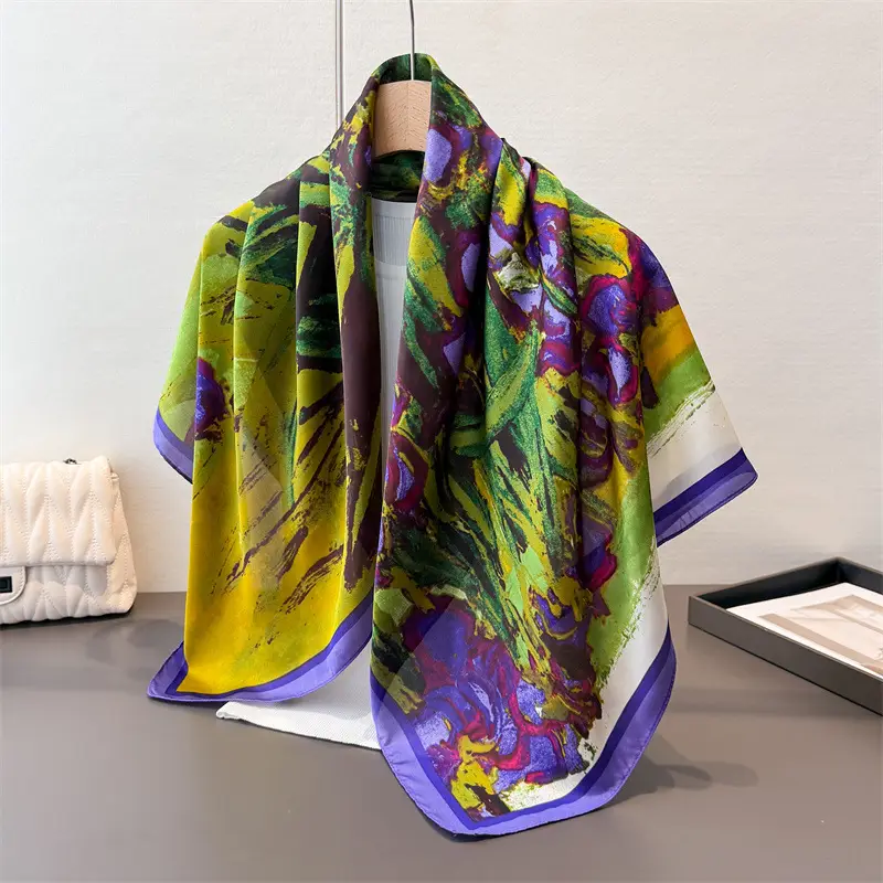 Imitation Silk Large Scarf Women Sunscreen Shawl 90x90cm - Image 36