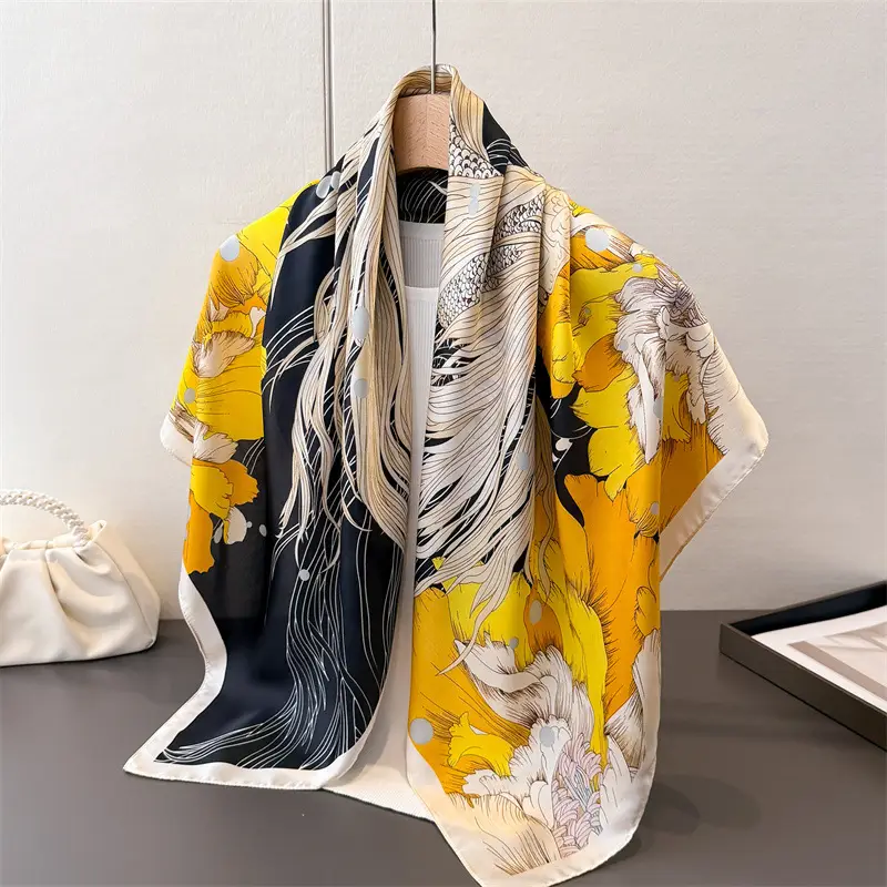 Imitation Silk Large Scarf Women Sunscreen Shawl 90x90cm - Image 37