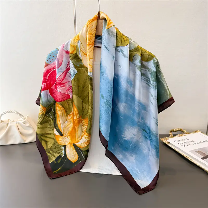 Imitation Silk Large Scarf Women Sunscreen Shawl 90x90cm - Image 40