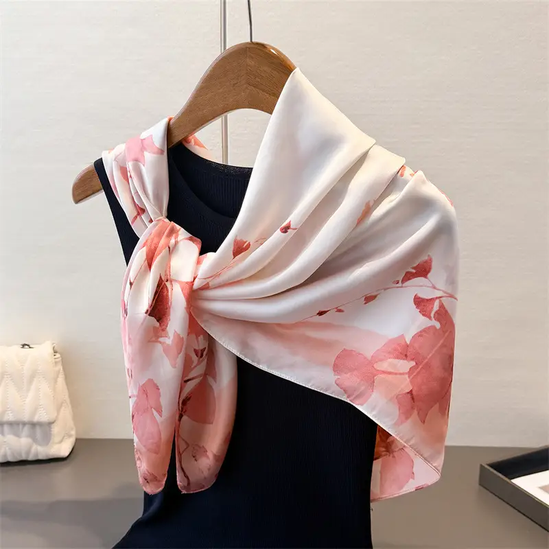 Imitation Silk Large Scarf Women Sunscreen Shawl 90x90cm - Image 41