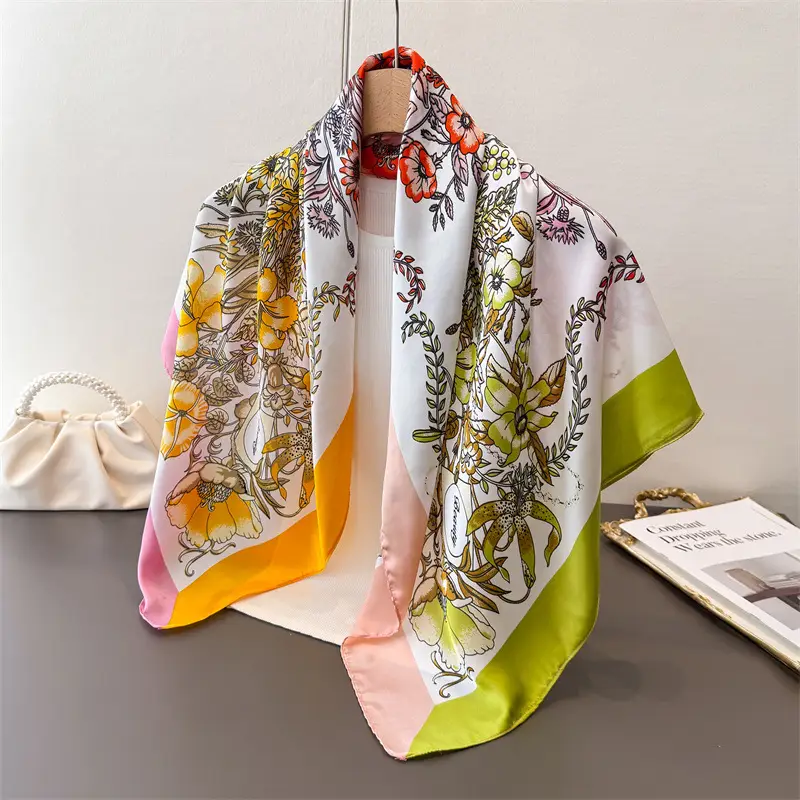 Imitation Silk Large Scarf Women Sunscreen Shawl 90x90cm - Image 42