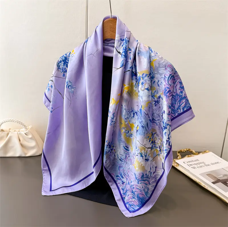 Imitation Silk Large Scarf Women Sunscreen Shawl 90x90cm - Image 43