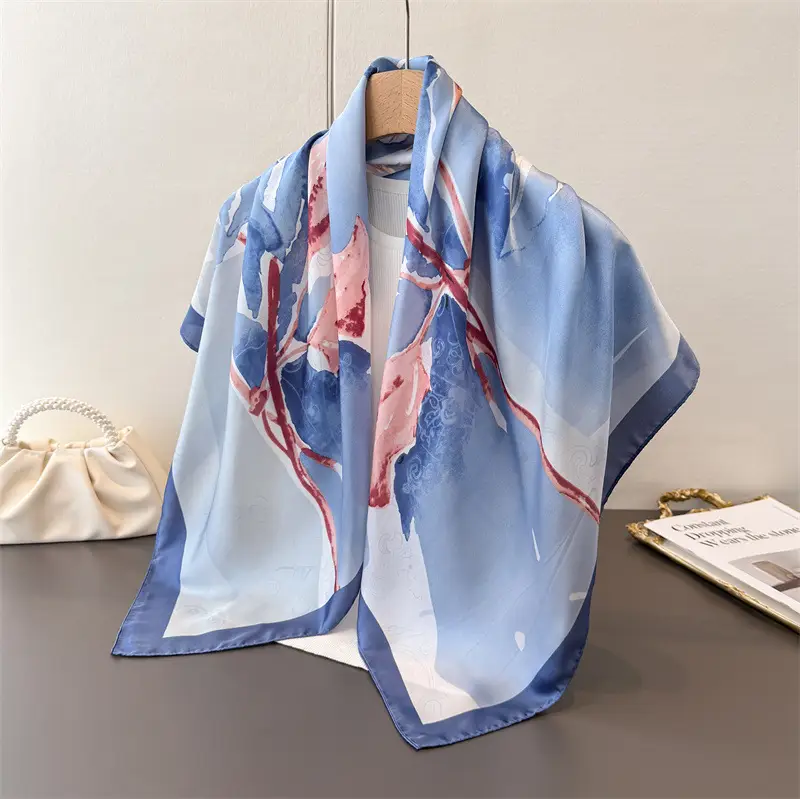 Imitation Silk Large Scarf Women Sunscreen Shawl 90x90cm - Image 44