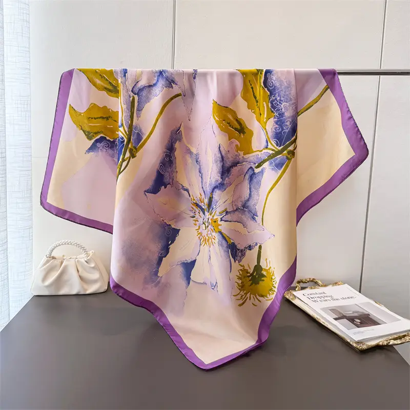 Imitation Silk Large Scarf Women Sunscreen Shawl 90x90cm - Image 45