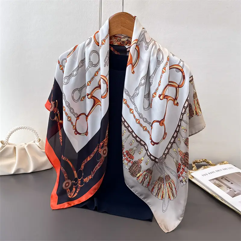 Imitation Silk Large Scarf Women Sunscreen Shawl 90x90cm - Image 46