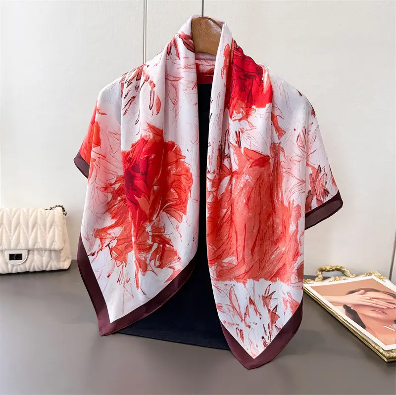 Imitation Silk Large Scarf Women Sunscreen Shawl 90x90cm - Image 2