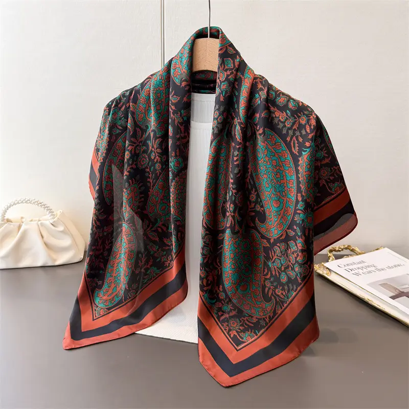 Imitation Silk Large Scarf Women Sunscreen Shawl 90x90cm - Image 47